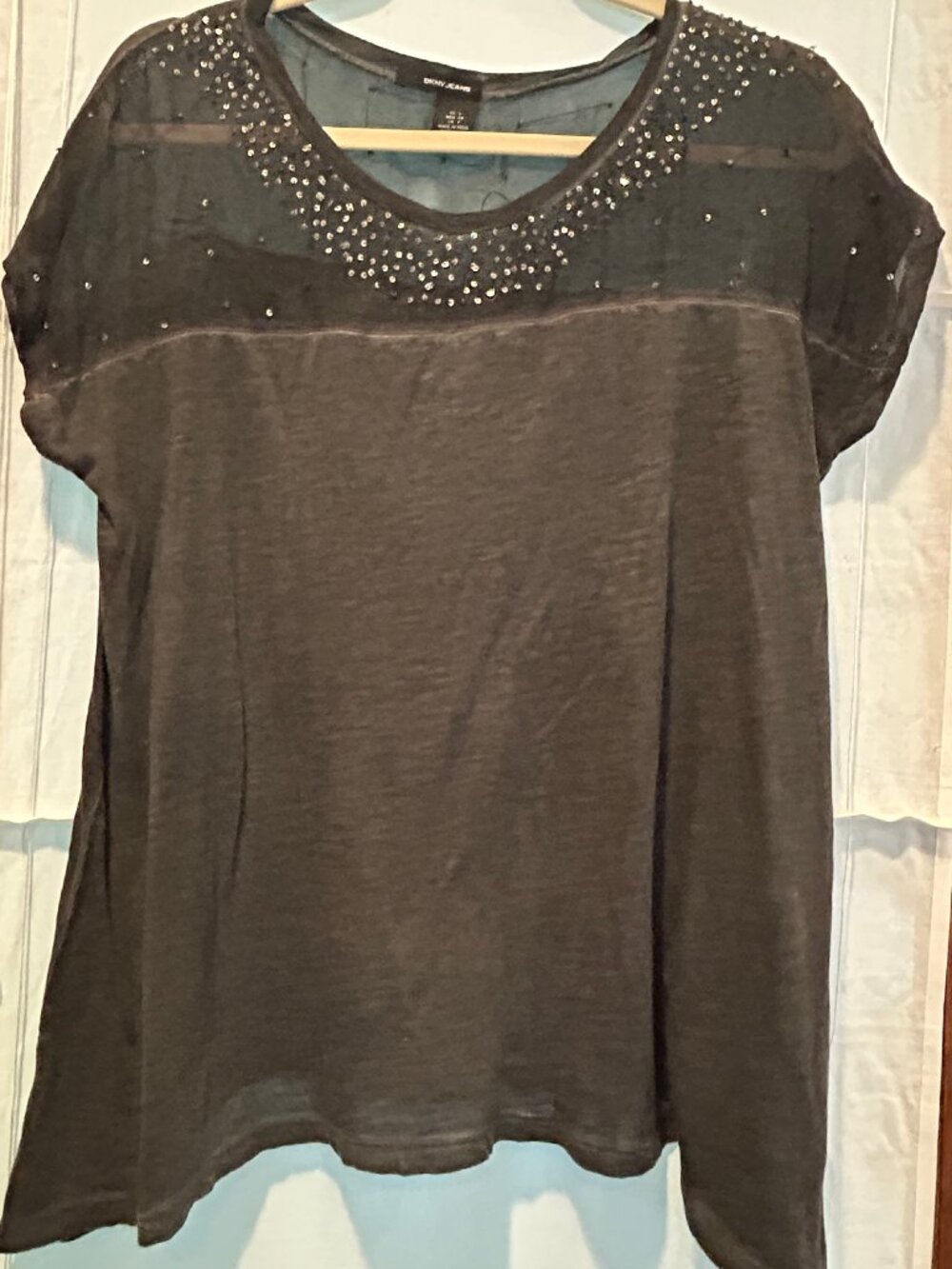 DKNY Jeans Sexy / Fancy Cap Sleeve top - Charcoal with sequins Size S